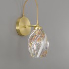 Lampada da parete, in ottone, finitura Oro satinato, vetro soffiato multi colore Murrina  A.10034/1