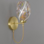 Lampada da parete, in ottone, finitura Oro satinato, vetro soffiato multi colore Murrina  A.10034/1