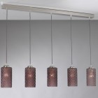 Suspension lamp with 5 lights, Nickel finish, blown glass in Ametyst color B.10001/5