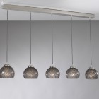 Suspension lamp with 5 lights, Nickel finish, blown glass in Smoked color B.10003/5
