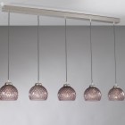 Suspension lamp with five lights, Nickel finish, blown glass in Amethyst color. B.10006/5
