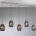Suspension lamp with 5 lights, Nickel finish, blown glass in Smoked color B.10007/5