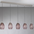 Suspension lamp with 5 lights, Nickel finish, blown glass in Ametyst color B.10008/5