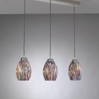 Suspension lamp in brass with 3 lights , satin gold finish, blown glass multicolored Murrina  L.10034/3