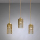 Suspension lamp in brass with three lights , satin gold finish, blown glass bronze color. B.10030/3