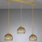 Suspension lamp with 3 lights, satin gold finish, blown glass in bronze color B.10032/3