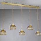 Suspension lamp with 5 lights, satin gold finish, blown glass in bronze color B.10032/5