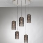 Suspension lamp with five lights, Nickel finish, blown glass in Smoked color L.10000/5