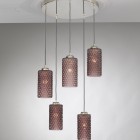 Suspension lamp with 5 lights, Nickel finish, blown glass in Ametyst color L.10001/5