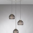 Suspension lamp with 3 lights, Nickel finish, blown glass in Smoked color L.10003/3