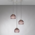 Suspension lamp with three lights, Nickel finish, blown glass in Amethyst color. L.10006/3