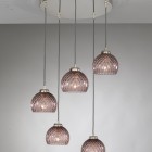 Suspension lamp with five lights, Nickel finish, blown glass in Amethyst color. L.10006/5