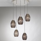 Suspension lamp with 5 lights, Nickel finish, blown glass in Smoked color L.10007/5