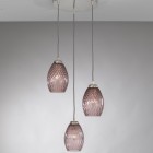 Suspension lamp with 3 lights, Nickel finish, blown glass in Ametyst color L.10008/3