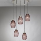 Suspension lamp with 5 lights, Nickel finish, blown glass in Ametyst color L.10008/5