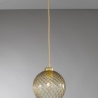 Lampada a sospensione ad una luce, in ottone, finitura Oro satinato, vetro soffiato colore bronzo  L.10031/1