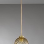 Lampada a sospensione ad una luce, in ottone, finitura Oro satinato, vetro soffiato colore bronzo  L.10032/1