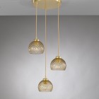 Suspension lamp with 3 lights, satin gold finish, blown glass in bronze color L.10032/3