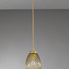 Lampada a sospensione ad una luce, in ottone, finitura Oro satinato, vetro soffiato colore bronzo  L.10033/1
