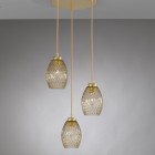 Suspension lamp, satin gold finish, blown glass in bronze color L.10033/3