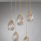 Suspension lamp in brass with five lights , satin gold finish, blown glass multicolored Murrina  L.10034/5