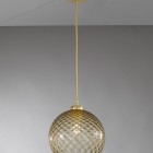 Pendelleuchte in Messing mit einem Licht, Satin Gold Finish, mundgeblasenes Glas in Bronze farbe L.10035/1