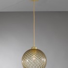 Suspension lamp in brass with one light , satin gold finish, blown glass bronze color. L.10035/1