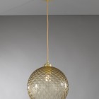 Lampada a sospensione ad una luce, in ottone, finitura Oro satinato, vetro soffiato colore bronzo  L.10036/1