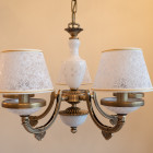 Lampadario classico in ottone, paralume in stoffa Ricamo. L.8290/5