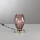 Nachttischlampe Nickel-Finish, mundgeblasenes Glas in Amethystfarbe. P.10008/1