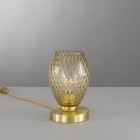 Lampada da comodino, in ottone, finitura Oro satinato, vetro soffiato colore bronzo  P.10033/1