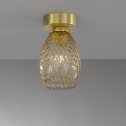 Ceiling lamp in brass , satin gold finish, blown glass bronze color. PL.10033/1